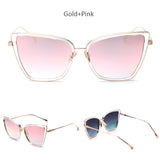 New Cat Eye Sunglasses Women Fashion Metal Frame Cateye Mirror Sun Glasses