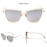 New Cat Eye Sunglasses Women Fashion Metal Frame Cateye Mirror Sun Glasses