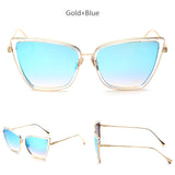 New Cat Eye Sunglasses Women Fashion Metal Frame Cateye Mirror Sun Glasses