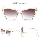 New Cat Eye Sunglasses Women Fashion Metal Frame Cateye Mirror Sun Glasses