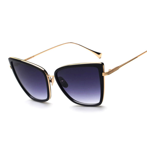 New Cat Eye Sunglasses Women Fashion Metal Frame Cateye Mirror Sun Glasses