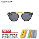 JINQIANGUI Sunglasses Men Polarized Round Retro Plastic Frame Sun Glas