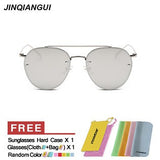 JINQIANGUI Sunglasses Women Round Retro Titanium Frame Sun Glasses Bla