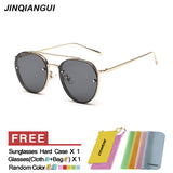 JINQIANGUI Sunglasses Women Round Retro Titanium Frame Sun Glasses Bla