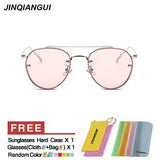 JINQIANGUI Sunglasses Women Round Retro Titanium Frame Sun Glasses Bla