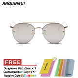 JINQIANGUI Sunglasses Women Round Retro Titanium Frame Sun Glasses Bla