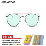 JINQIANGUI Sunglasses Women Round Retro Titanium Frame Sun Glasses Bla