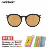 JINQIANGUI Sunglasses Men Round Retro Plastic Frame Sun Glasses Black