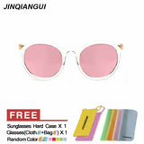 JINQIANGUI Sunglasses Men Round Retro Plastic Frame Sun Glasses Black