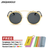 JINQIANGUI Sunglasses Men Round Retro Titanium Frame Sun Glasses Black