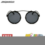 JINQIANGUI Sunglasses Men Round Retro Titanium Frame Sun Glasses Black