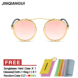 JINQIANGUI Sunglasses Men Round Retro Titanium Frame Sun Glasses Black